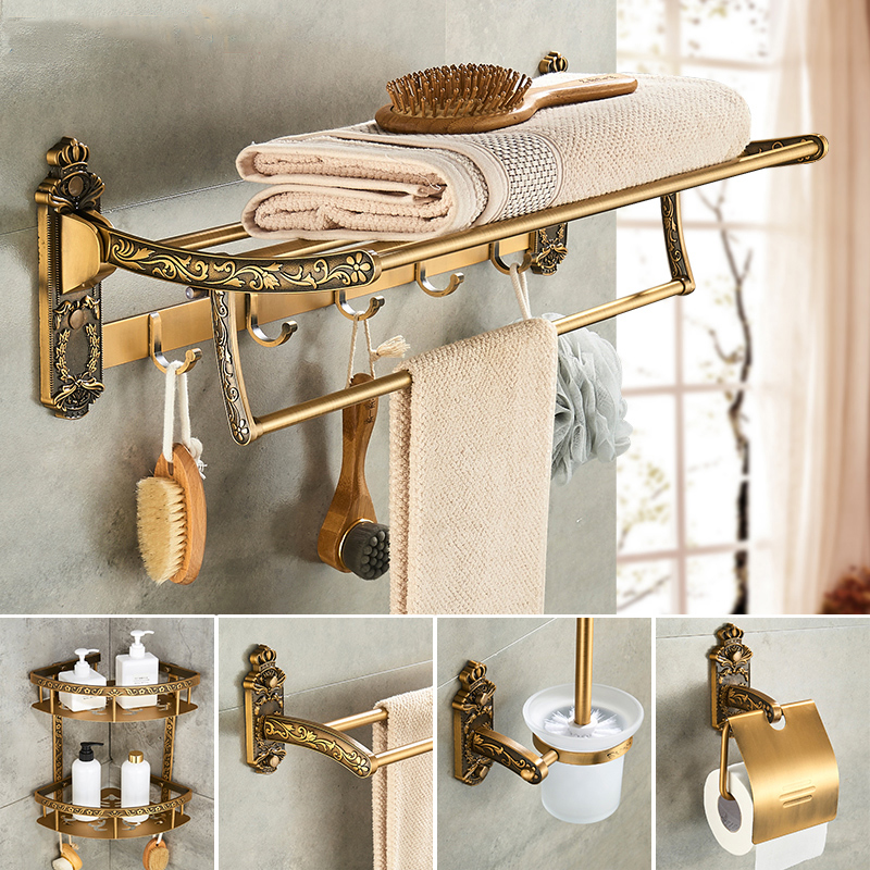 Antieke Badkamer Hardware Set Muur-Gemonteerde Handdoekrek Toiletborstel Rek Föhn Rek Zeepbakje Douche Hoekrek Accessoires