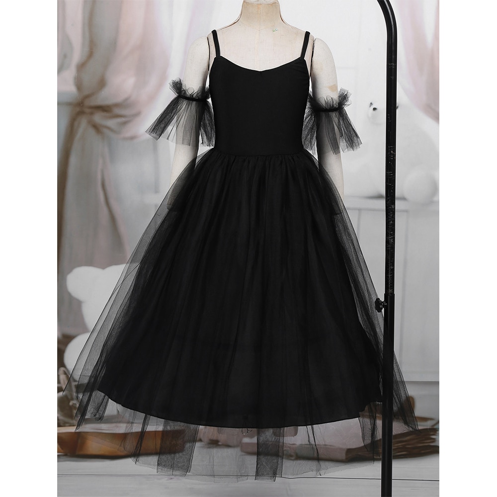 Children Girls Ballet Tutu Dress Romantic Style Tutu Ballet Dance Costumes Ballerina Dress Long Dress with Ruffled Arm Sleeves