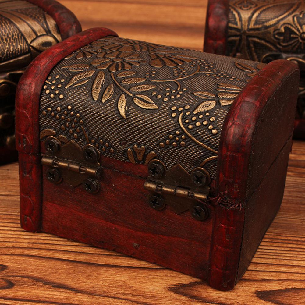 Vintage retro treboks med lås oppbevaringsbeholder eske smykker armbånd perle ring tre skattekasse bryst arrangør