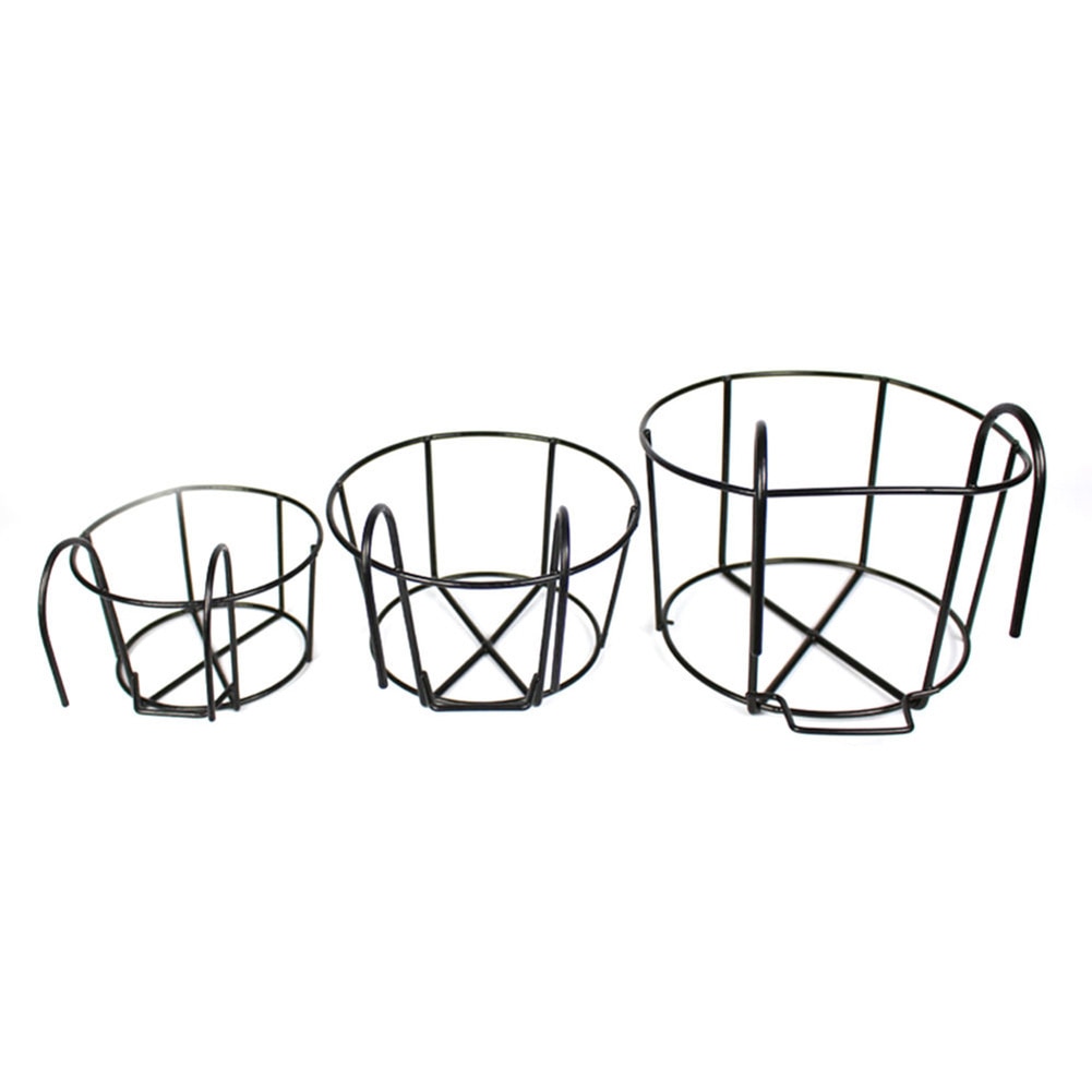 Flower Pot Basket Holder Iron Craft Balcony Garden Plant Planter Vase Organizer With Round Hook Home Patio Gadget Decoration: Black XL