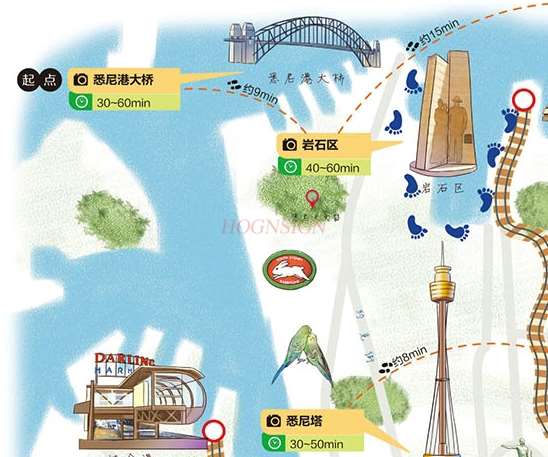 Sydney Travel Map Jing Chinese and English Translations Attractions Transportation Food Shopping Accommodation Classic Tour