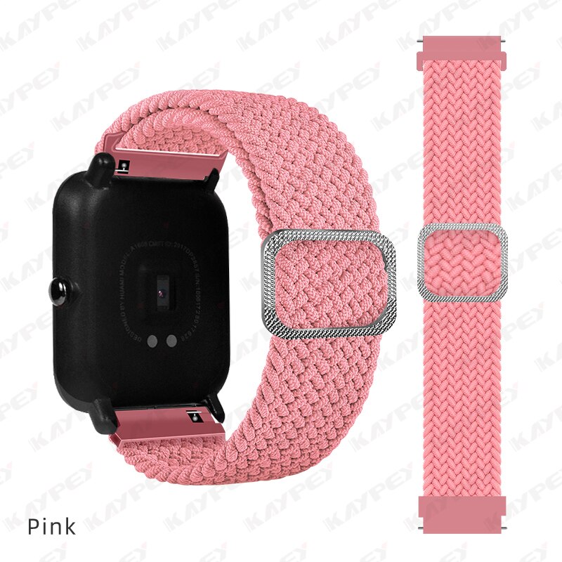 Boucle Solo tressée pour Huami Amazfit GTS 2 2e 2, Mini bracelet de ceinture élastique en Nylon réglable pour Amazfit Bip Lite 1S U pro: 3-Pink