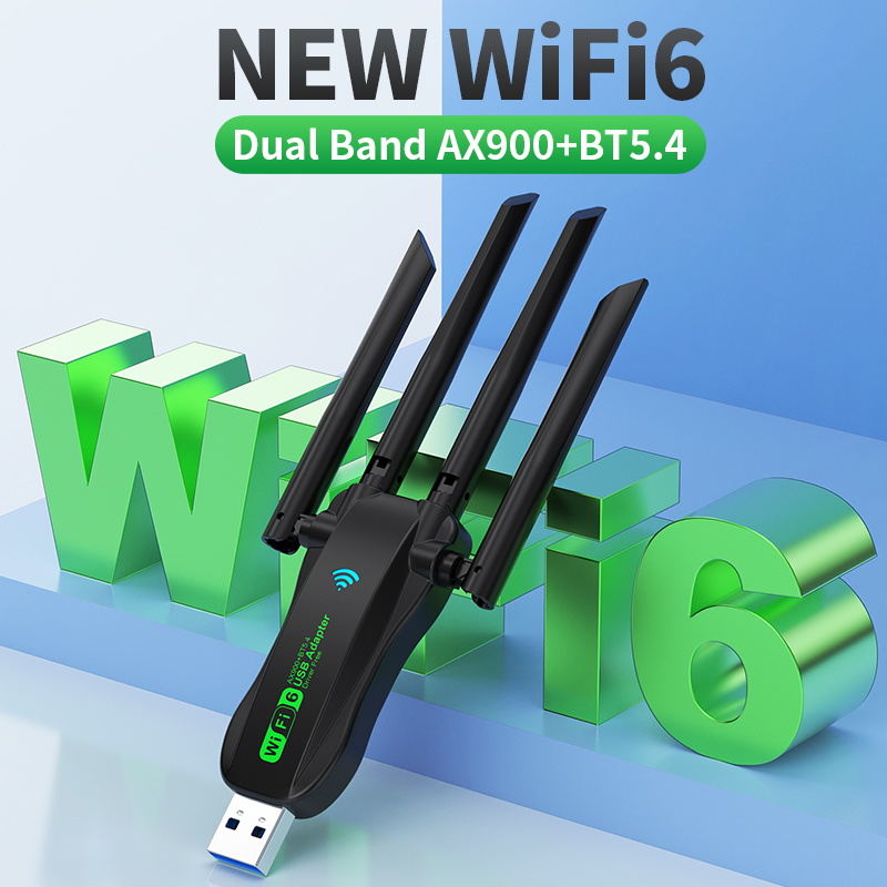Scheda di rete WiFi 900Mbps 2.4G/5Ghz Bluetooth 5.4 Dongle Wi-Fi6 AX900 Ricevitore wireless USB a 4 antenne per PC/Laptop Driver gratuito