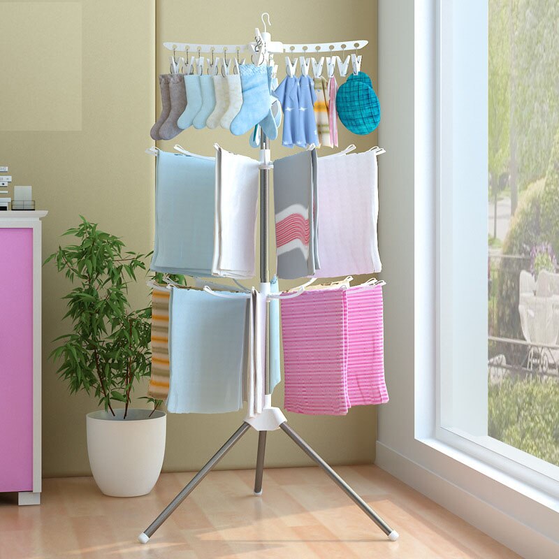 Opvouwbare Droogrek Rvs Handdoekenrek Baby Kledingrek Balkon Hanger Assemblage Van Verschillende Structuren Kledingrek: white