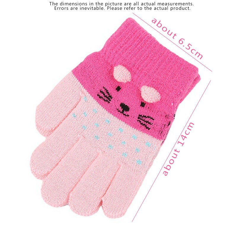 1 Paar Kinderen Kids Winter Warm Thicken Handschoenen Meisjes Jongens Peuter Leuke Kat Wanten Imitatie Kasjmier Vinger Handschoenen Voor 3-7Y