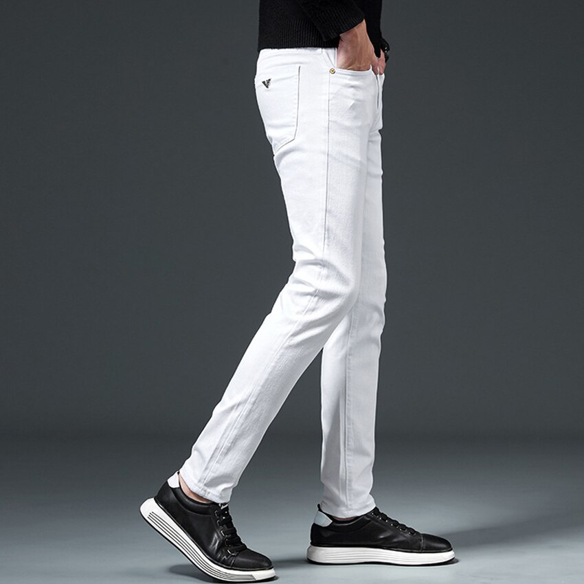 Jeans blancs pour hommes, pantalons en denim de coton, pantalons d'automne pour hommes, pantalons d'affaires, jeans de style classique pour hommes, pantalons en denim