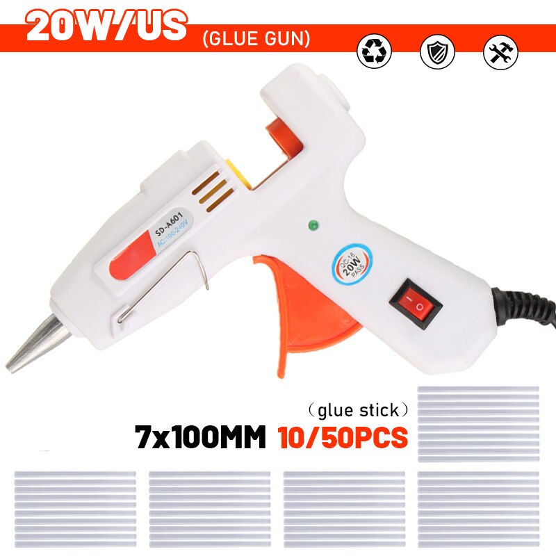 20W Electric Melt Glue Gun Multifunctional Home Mini Glue Gun Electric Heat Temperature Switch Tool with 7x100mm Glue Stick