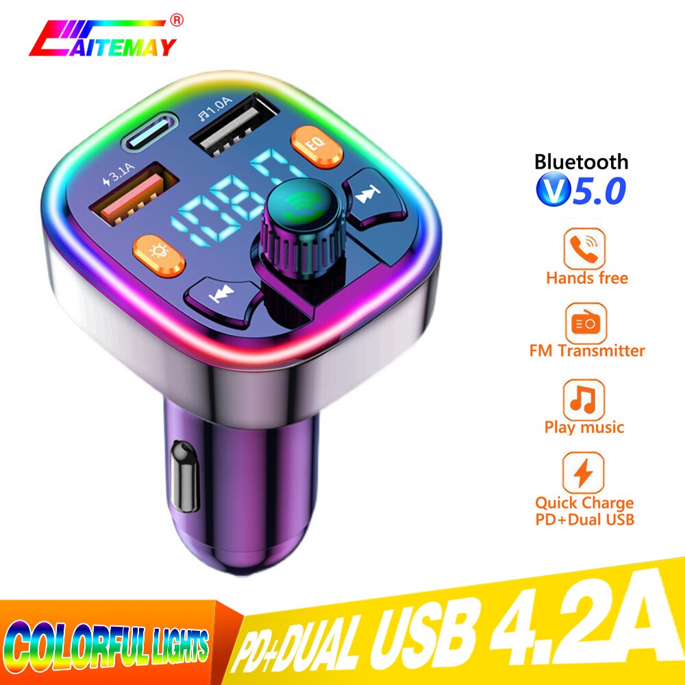 Q5 18W trasmettitore FM microfono esterno Dual USB PD tipo C caricabatterie per auto a ricarica rapida Bluetooth 5.0 vivavoce modulatore FM per auto
