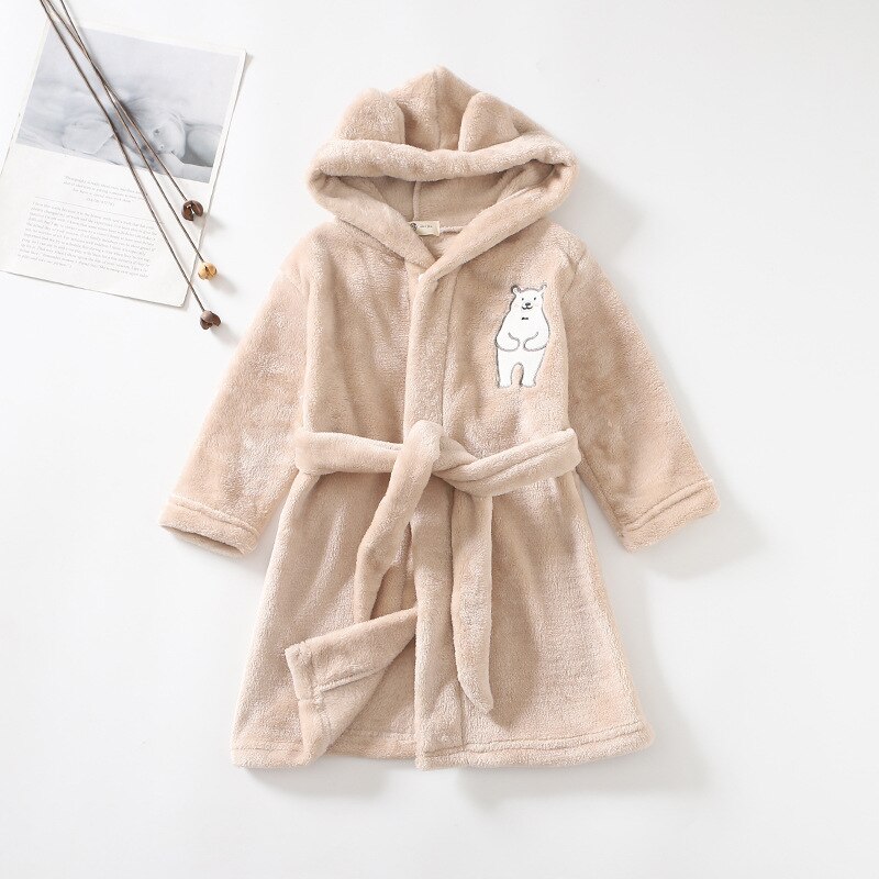 Peignoir enfants pour fille enfants vêtements fille flanelle Robe de bain vêtements garçon dessin animé Robe de nuit enfants pyjamas pour fille 1-8 ans: Marron / 9
