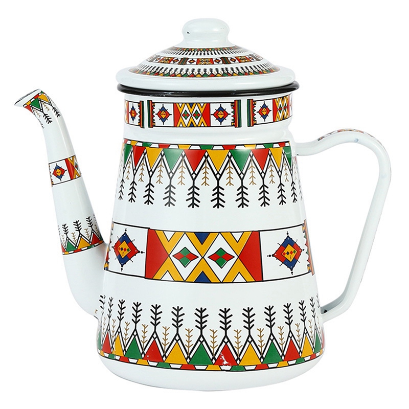 1.2L Enamel Coffee Pot Pour Over Milk Water Jug Pitcher Barista Teapot Kettle for Gas Stove and Induction Cooker: White