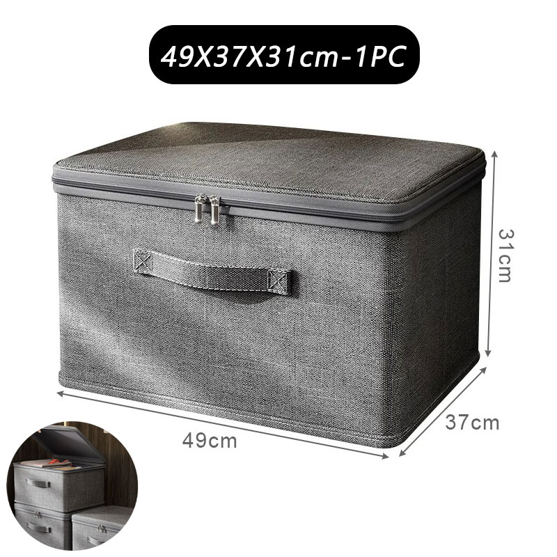 Clothes storage box with zipper Large Capacity Folding Clothes Quilts Organizer Bag Wardrobe Organizer Underwear Storage Box: GRAY