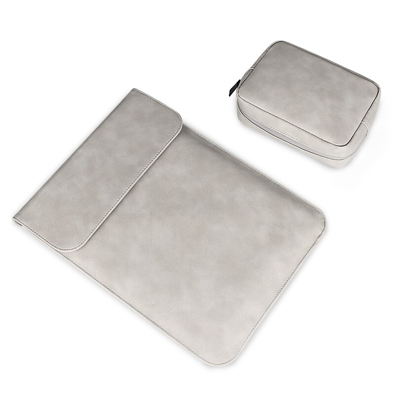 Weiche PU Leder Tasche Laptop Sleeve Für Macbook Air Pro 11 12 13,3 14 15 zoll Notebook Tablet Fall Abdeckung für Xiaomi Asus Frauen Männer: grey-Set / 14-15 inch