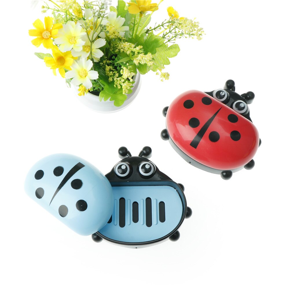 1Pcs Plastic Lieveheersbeestje Zeepkist Leuke Cartoon Reizen Zeepbakje Organizer Kids Badkamer Zeep Houder Met Cover Voor Kinderen