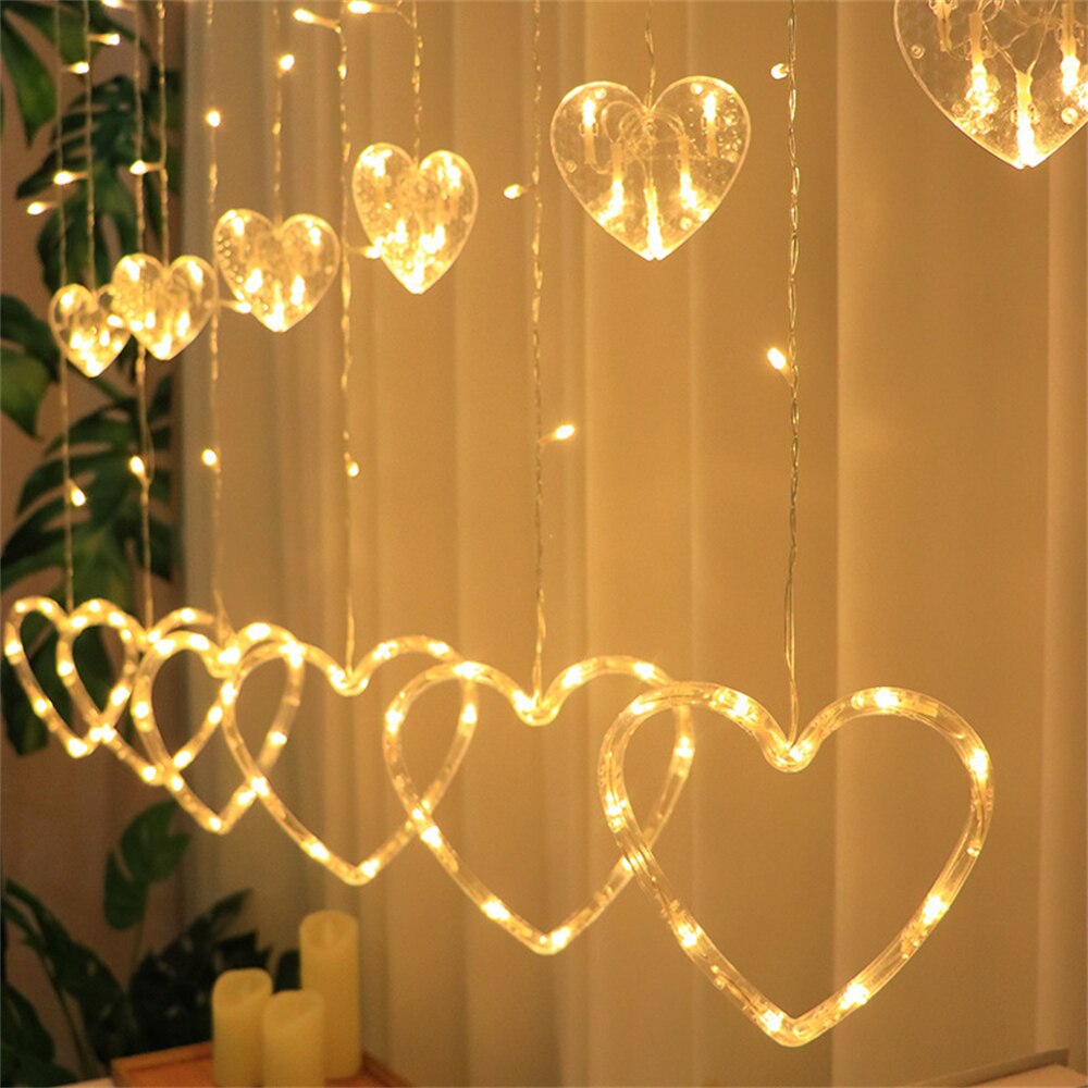 Guirlande lumineuse rideau en forme de cœur, 2.5m, lampe féerique, pour mariage, fête de noël, saint-valentin, décoration de jardin