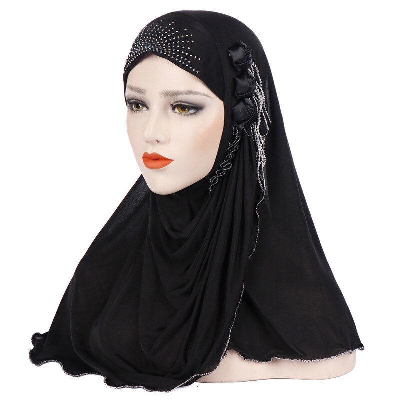 Malaysia muslim hijab tørklæde solid bomuld blomst diamant sjal kvinder tørklæde klar til at bære hijab musulman femme foulard: 2