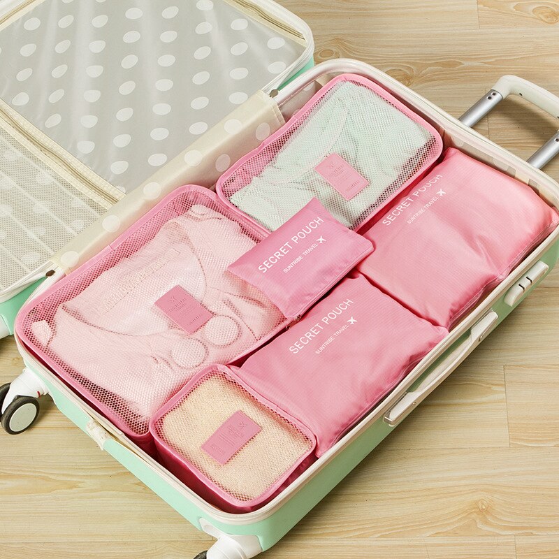 6 Pcs Travel Storage Bags Luggage Packing Organizer Pouches Portable for Clothing: Pink