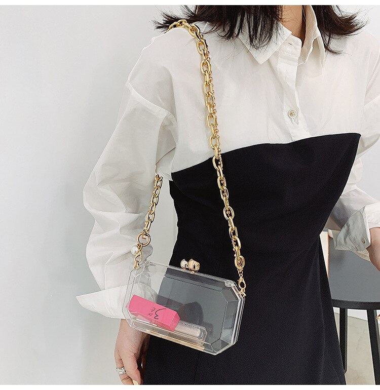 Transparent Acrylic Chain Party Clutch Evening Bag Luxury Women Purses and Handbags Chic Bag Shoulder Crossbody Bag