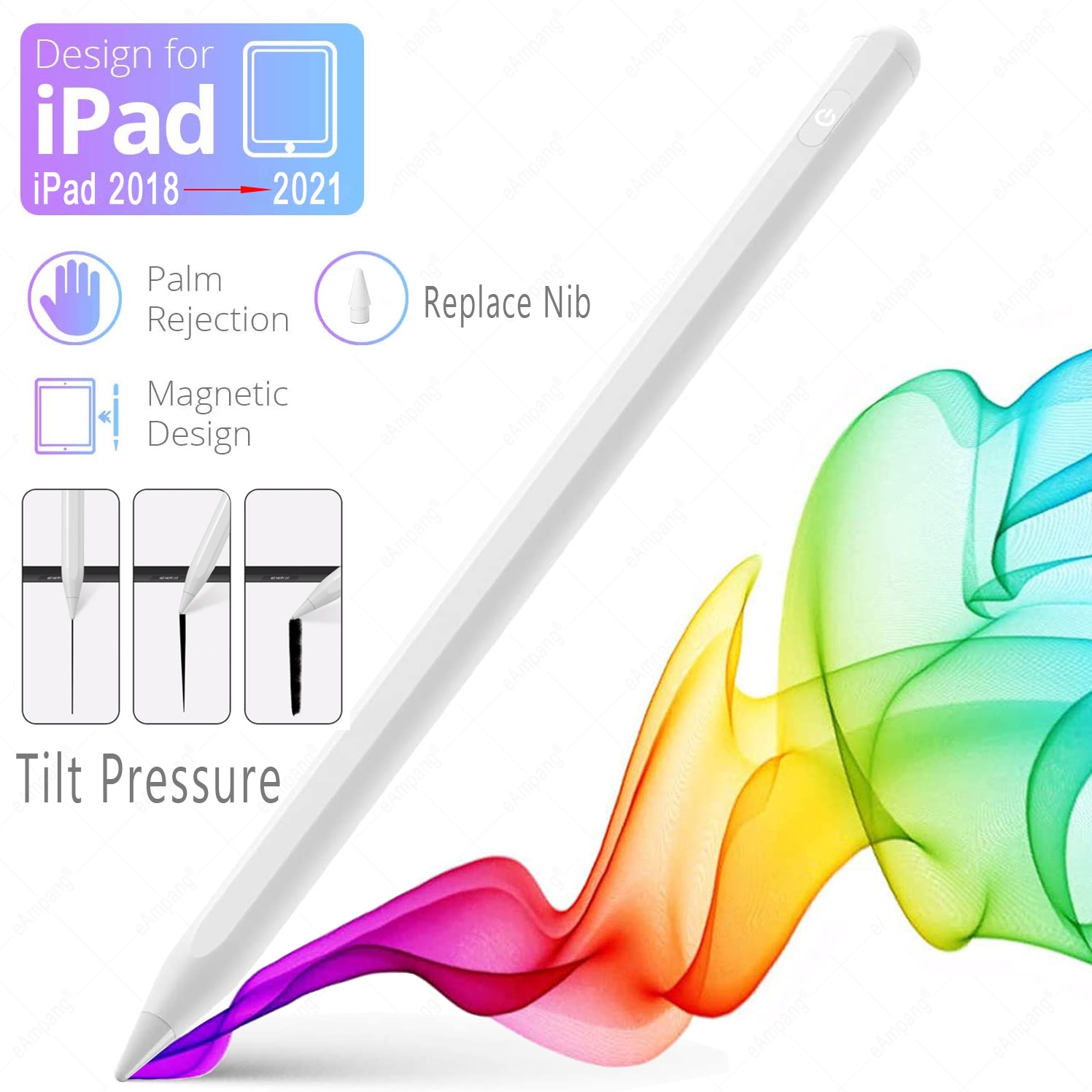Tilt Pressure Stylus Pen for Apple iPad Pencil iPad Air 4 10.9 Pro 11 12.9 10.2 7th 8th Generation Palm Rejection