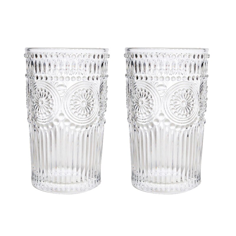 Tasse en verre Vintage nordique 260ml/380ml, verres à vin en relief, verre à lait, tasse à café pour boisson froide, tasses à eau transparentes: 2pcs 380ml