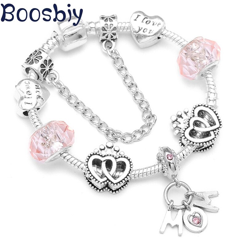 Boosbiy verzilverde mama hangers bedelarmband voor vrouwen, geschikt voor een liefdeshart bedelarmband, moederdag sieraden