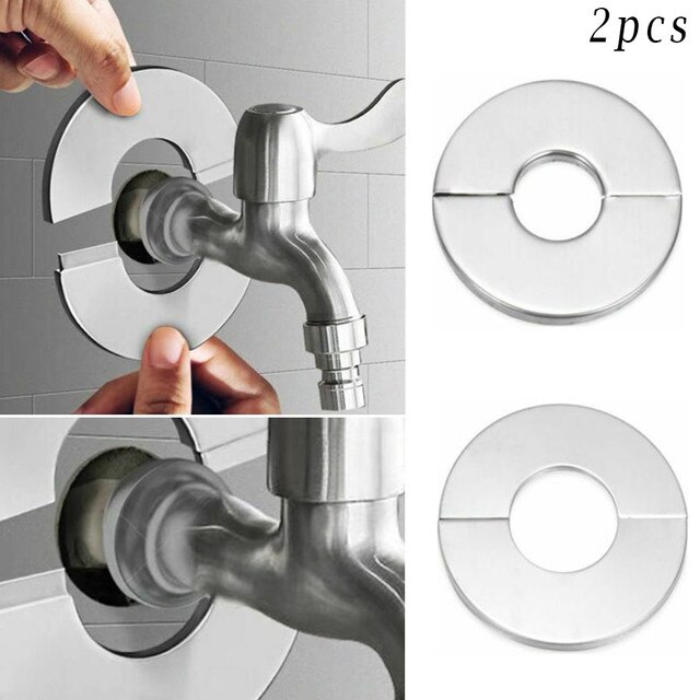 2PC Stainless Steel Water Pipe Wall Covers Bathroom Shower Faucet Decorative Cover Install Kitchen Faucet Sink Toilet: 65x27mm