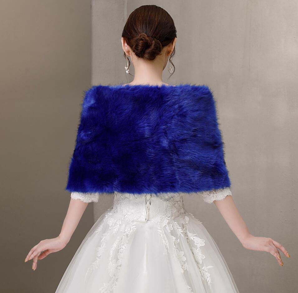Broche bleue en fausse fourrure et cristal pour femme, Cape de mariée, étole, châle, pour fête de mariage