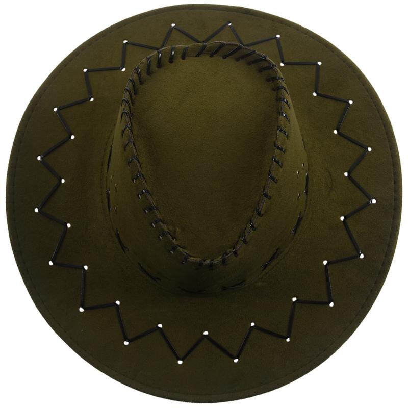 ASDS-Adjustable Chin Strap Faux Leather Cowboy Hat Army Green for Man