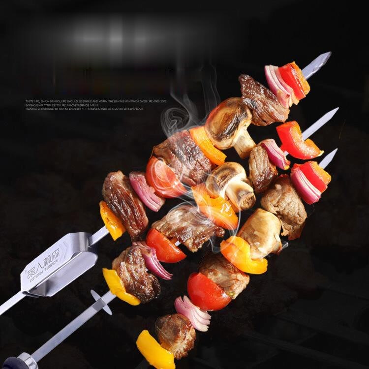 Stainless Steel BBQ Barbecue Stick Wooden Handle Barbecue Steel Drill Rod Outdoor Retractable Barbecue Stick Set