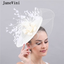 Janevini Grote Elegante Vrouwen Hoeden Bruiloft Facinators Linnen Mesh Birdcage Veil Ivoor Prinses Bruid Kant Hoed Accesorios De Novias