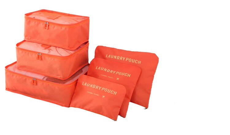 6 uds. Cubo de Nylon para embalaje, sistema de bolsa de viaje Durable, 6 piezas, juego de gran capacidad de bolsas, Unisex, clasificación de ropa, organizar al por mayor: orange storage bag