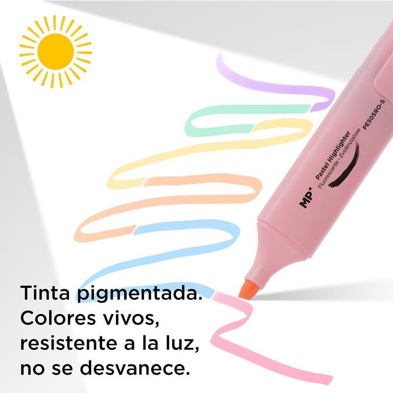 MP® Pack 6 Subrayadores Colores de Pastel Rotuladores Marcadores Resaltadores Punta Biselada Suaves Material Escolar Niños Estudiantes Suministros Accesorios Dibujo Pintura Trabajo Escuela Oficina Papelería