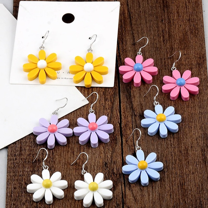 Koreaanse Stijl Daisy Bloem Oorbellen Leuke Acryl Zonnebloem Oorbellen Dangle Voor Vrouwen Meisjes Mooie Zomer Sieraden Brincos