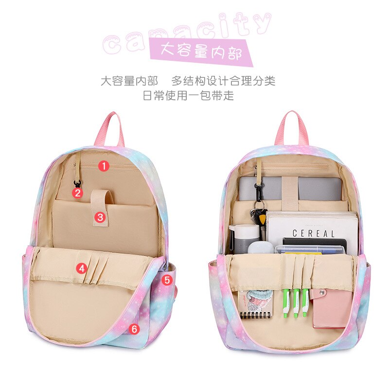 Leuke Regenboog Gradiënt Unicorns Meisjes Kids Lunch Zakken Pen Zak Boekentas Drie Sets Student Tieners School Rugzak