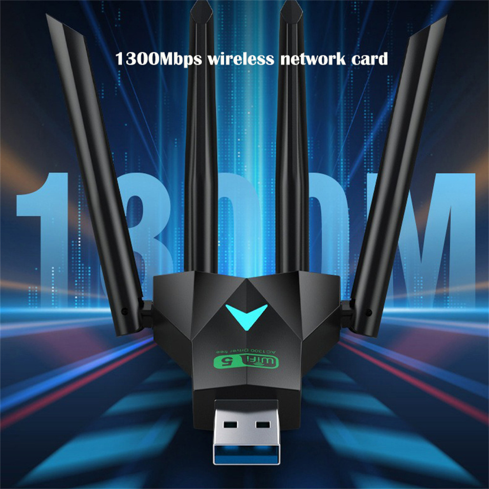 4 Antenna WiFi USB Adapter Dual Band 2.4G+5Ghz 1300Mbps Wi-Fi Dongle USB3.0 High-Speed Wireless Card Receiver For PC/Laptop Win