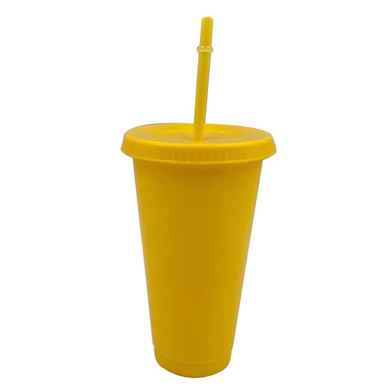 Kleurrijke drank koffie sap thee beker rietje beker kerst en jaar herbruikbare reisbeker drinkgerei 700/473ml: Geel / 700ml