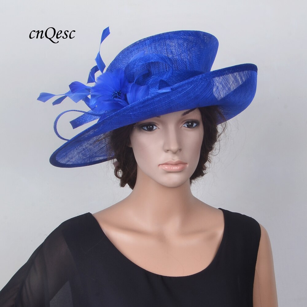 Blush pink big brim sinamay hat for Church.: ROYAL BLUE