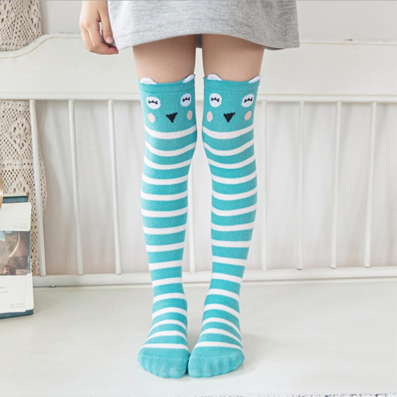 Chaussettes hautes à rayures pour enfants, chaussettes longues en coton pour garçons et filles de 2 à 12 ans: Owl / 2 to 7 Years