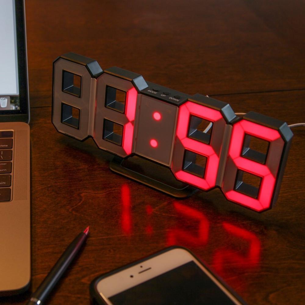 Relojes con alarma digital LED, reloj de pared 3D de dígitos grandes, 8 formas, estante para reloj electrónico, reloj Nixie, reloj, Mural Horloge en la pared del hogar