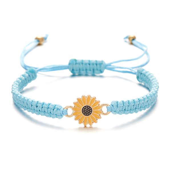 Pulsera bohemia hecha a mano con dibujos de estrellas y flores y margaritas para niña y mujer, pulseras de cuerda, de joyería para parejas de amistad: Color marrón amarillo