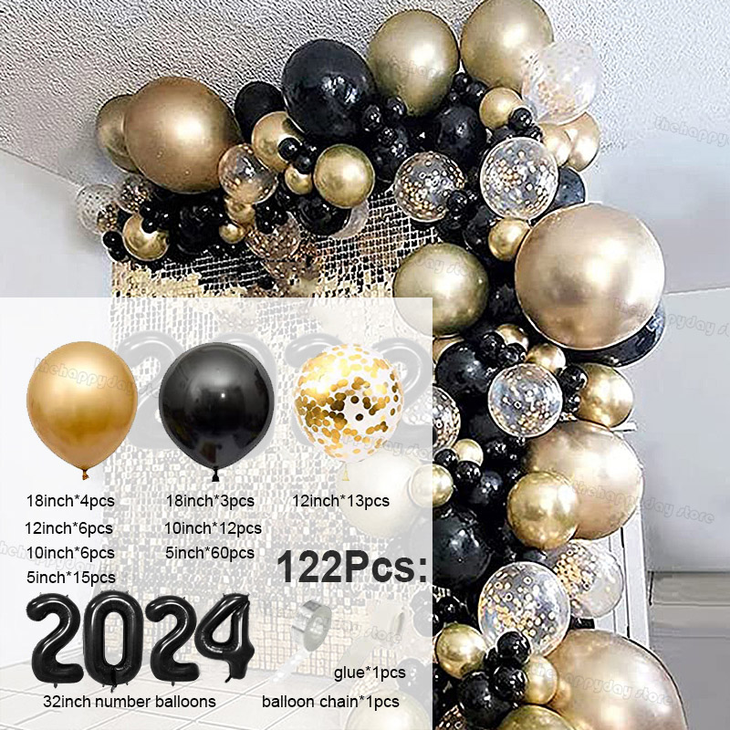 Kit de guirnalda de arco de globos dorados y negros, decoraciones de Año 2025, cortina de fondo de globos de aluminio, decoración de de feliz 30 cumpleaños: LASER