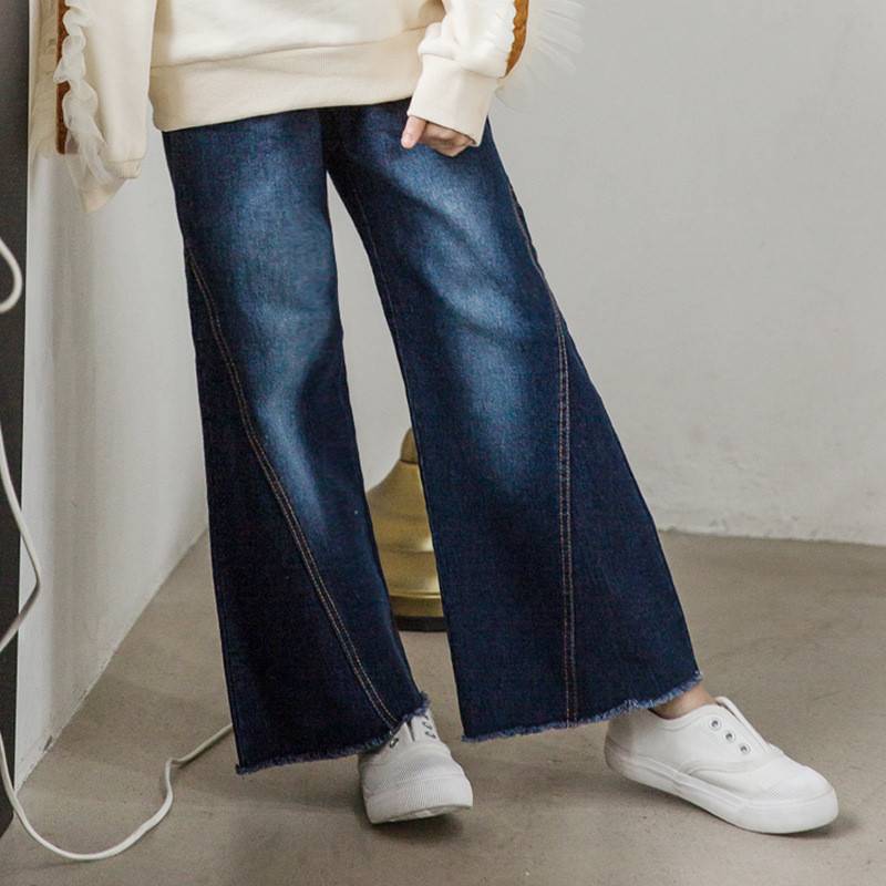 Spring Children Wide-Leg Jeans Pants Kids Girls Broad Leg Casual Denim Leggings Teens Girls Elastic Boot Cut Trousers Q70