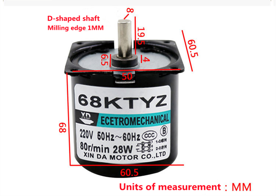 68KTYZ eccentric shaft permanent magnet synchronous AC motor 220V28W2.5rpm-80rpm CW CCW motor