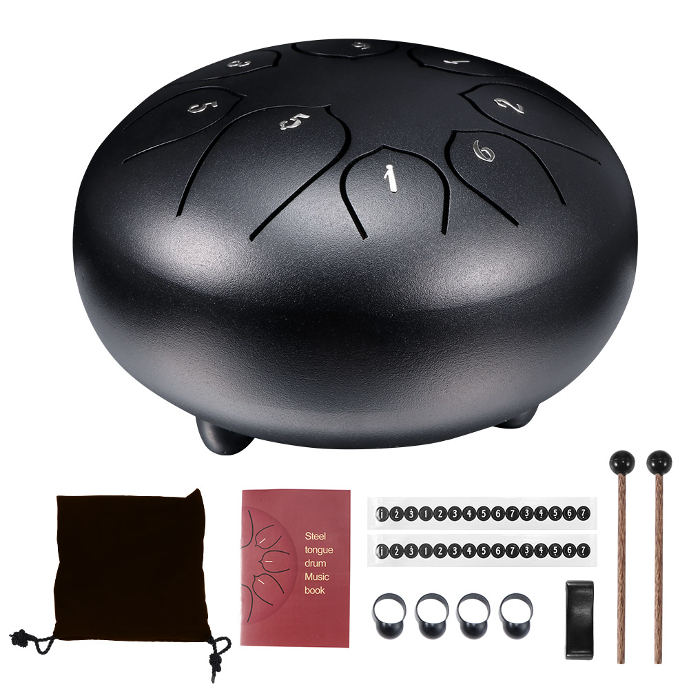 Fast 6 Inch Steel Tongue Drum 8 Tune Hand Pan Drum Tank Hang Drum With Drumsticks Carrying Bag Percussion Instruments: 6 inch Black