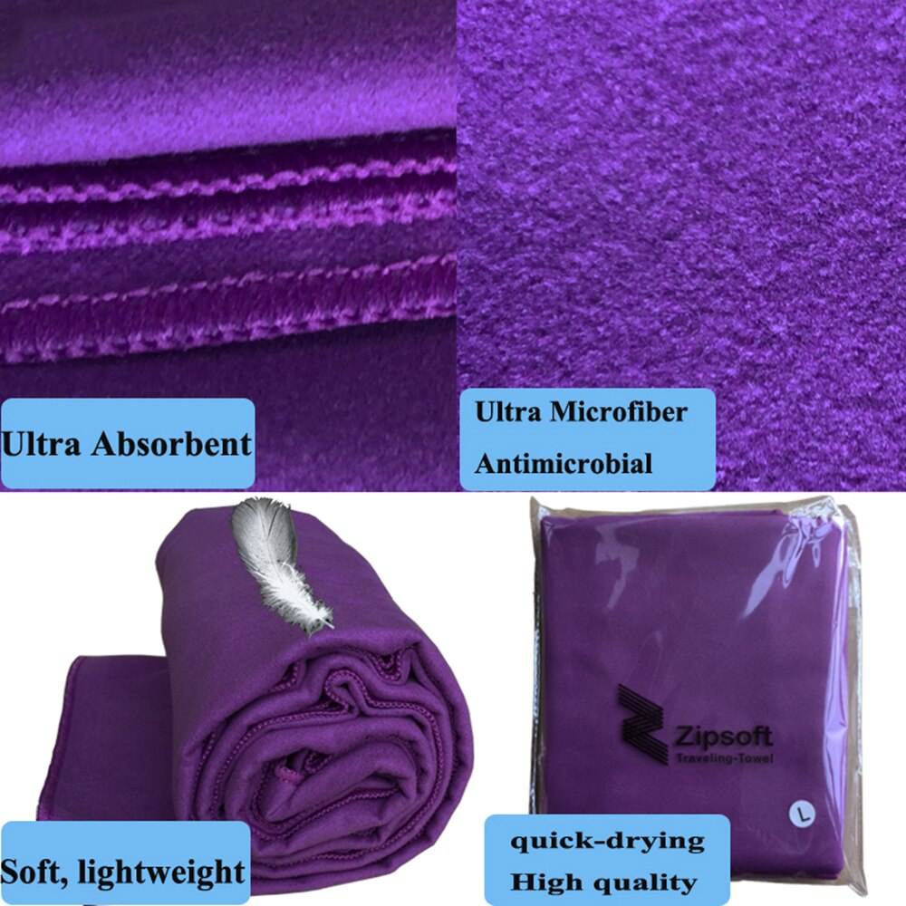 Zipsoft Beach towel Compressed Microfiber Quick-drying Towels Purple lightweight Baby Towel Yoga Mat Soft Antimicrobial