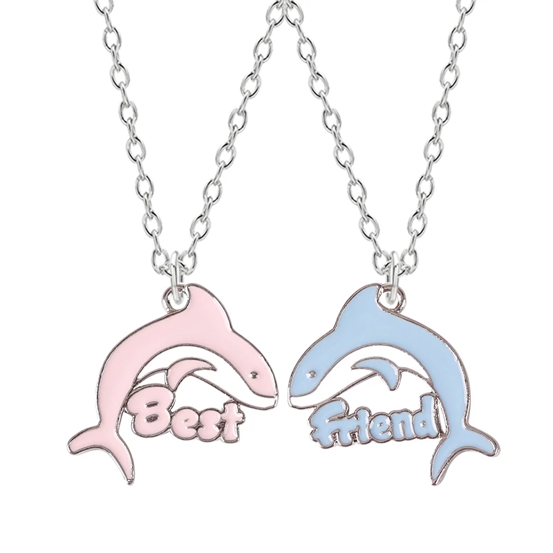 Paar Roze Blauw Hart Gebroken Beste Vrienden Ketting Hanger Ketting BFF Vriendschap Leuke Sieraden Cadeaus Voor Kinderen 2 stks/set