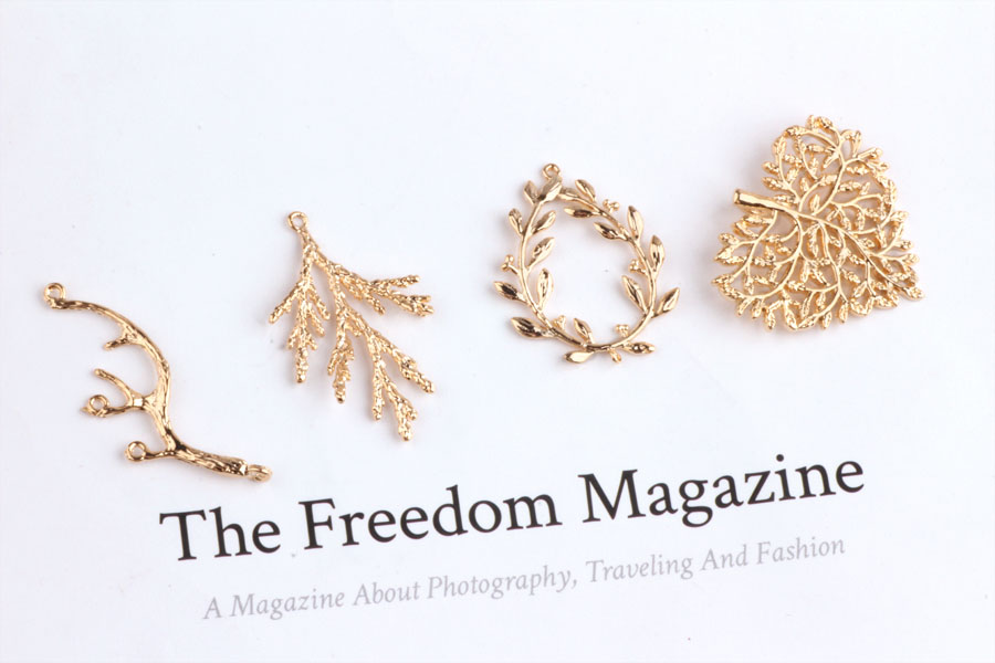 Zuiver Koper Plated 18K Echt Goud Kleur Gewei Bladeren Sieraden Materialen Diy Oorbellen Accessoires Armband Ketting Hangers