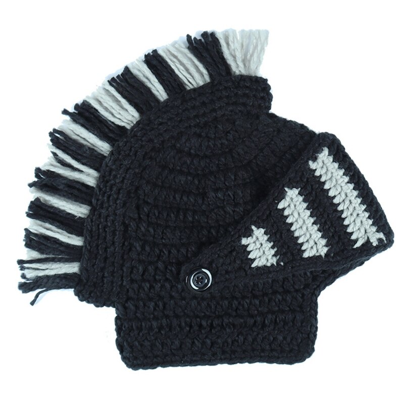 Casco de punto de caballero romano con borla, gorro de calavera con orejera y borla, divertido
