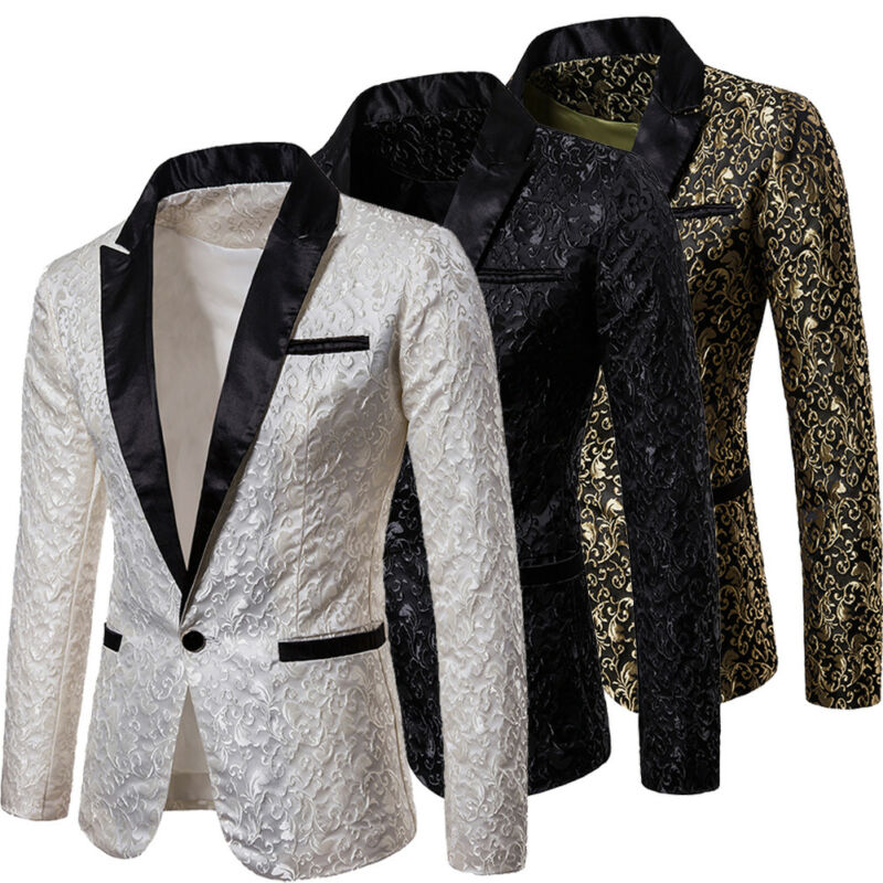 Jacquard Bronzing Bloemen Blazer mannen Pak Jas Toevallige Slanke Formele Een Knop Blazer Mode Casual Bruiloft Jas 2XL