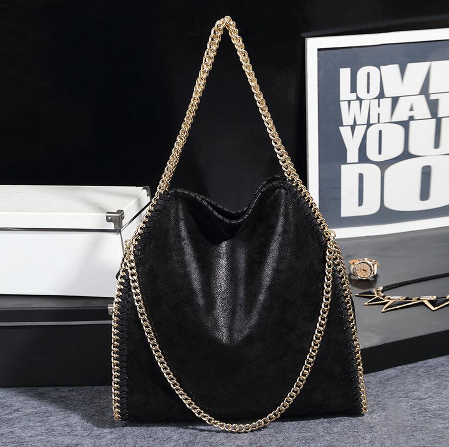 Luxe handtassen in eroupe-stijl, schoudertassen voor dames, grote capaciteit, tassen met kettingriem, opvouwbaar pu-leer, een belangrijke: Zwarte gouden kettingen