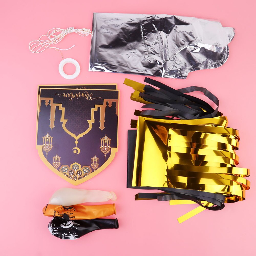 1 Set of 20PCS Muslim Eid Party Decor Kit Eid Mubarak Letters Printed Decor Kit Funny Eid Banners Balloons Decor Set for Home Pa